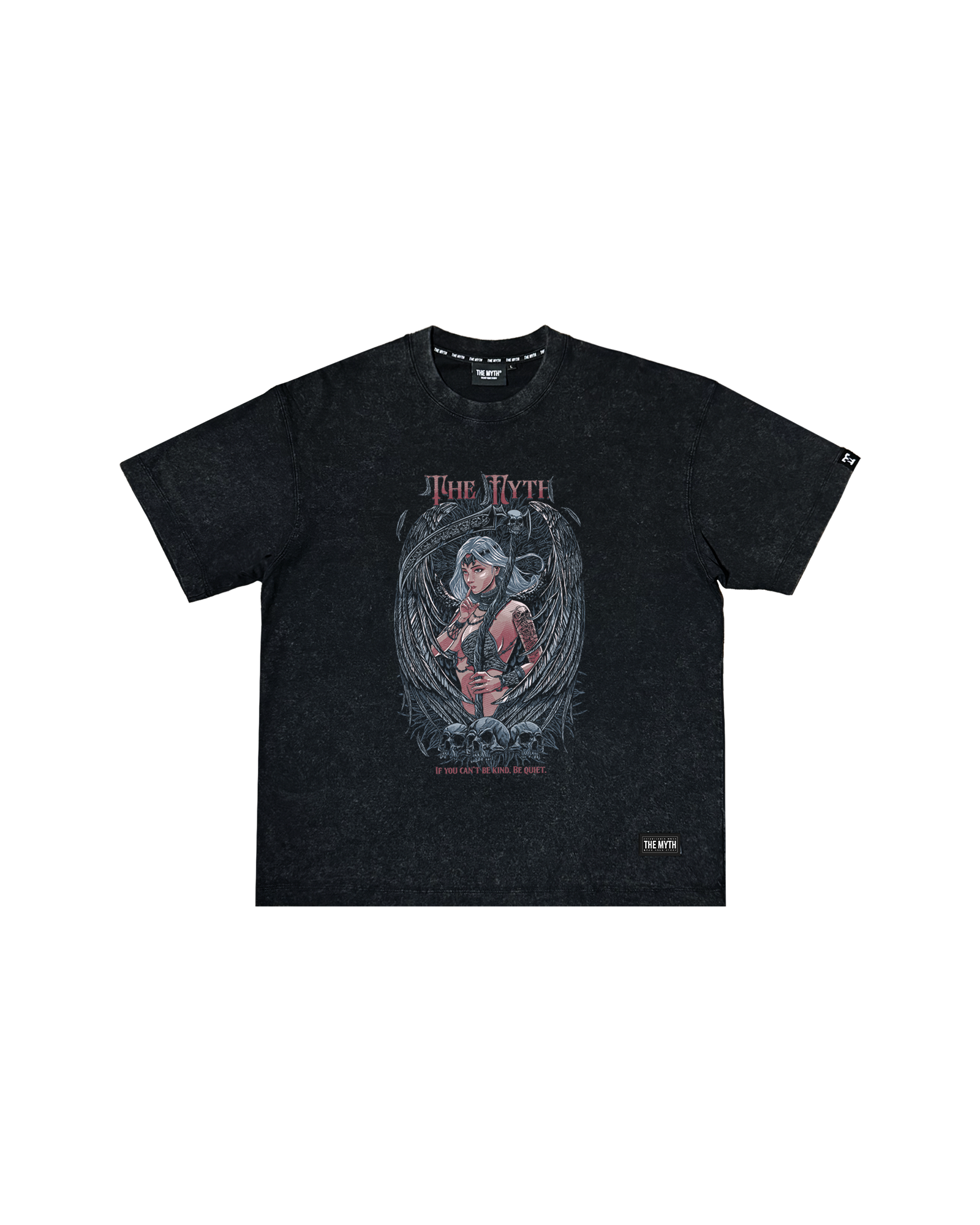 ANGEL OVERSIZED ACID WASH BLACK TEE