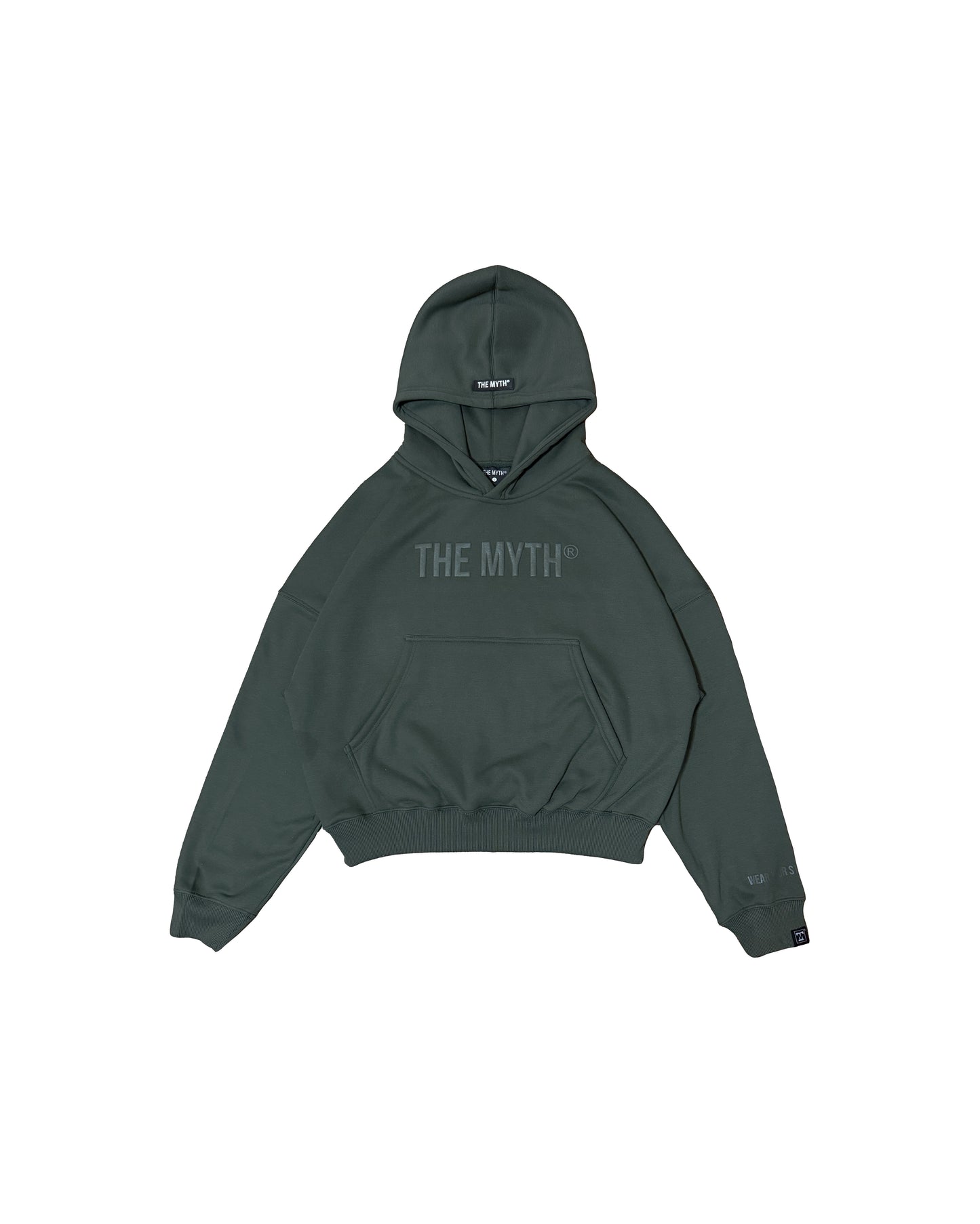 BOXY CROPPED EMBOSSED PRINT HOODIE - MOSS GREEN