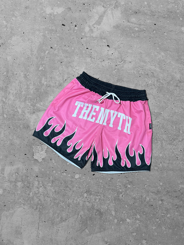 PINK FLAMES MESH SHORTS