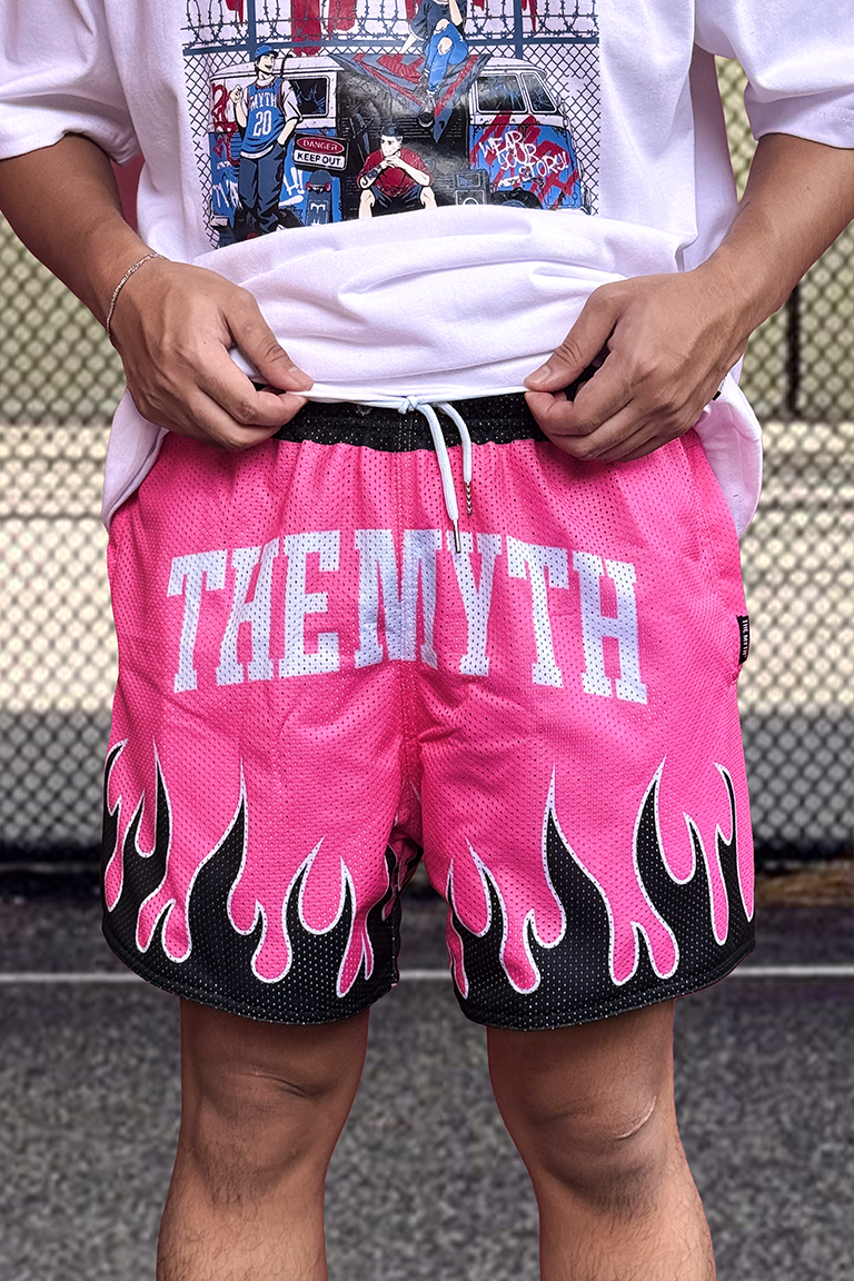 PINK FLAMES MESH SHORTS