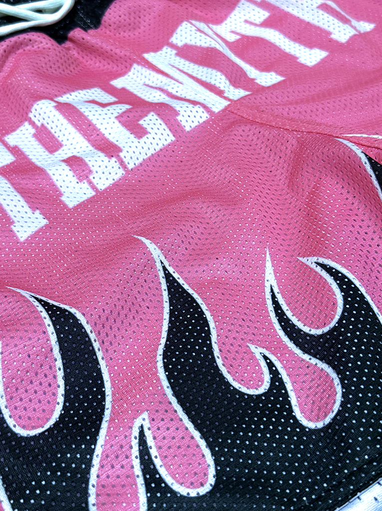 PINK FLAMES MESH SHORTS