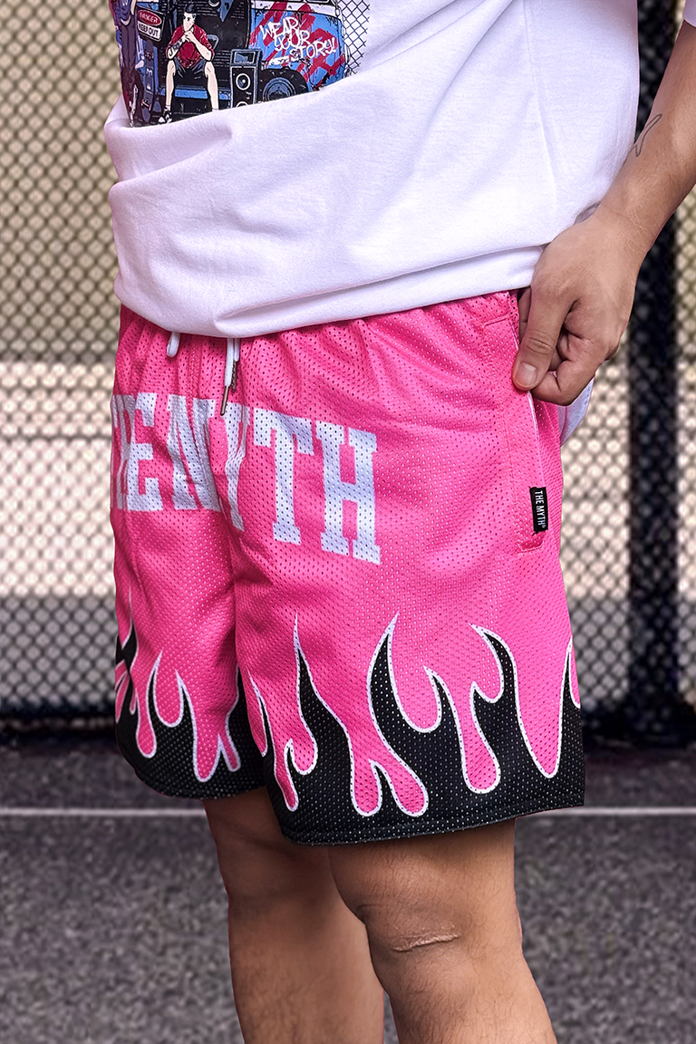 PINK FLAMES MESH SHORTS
