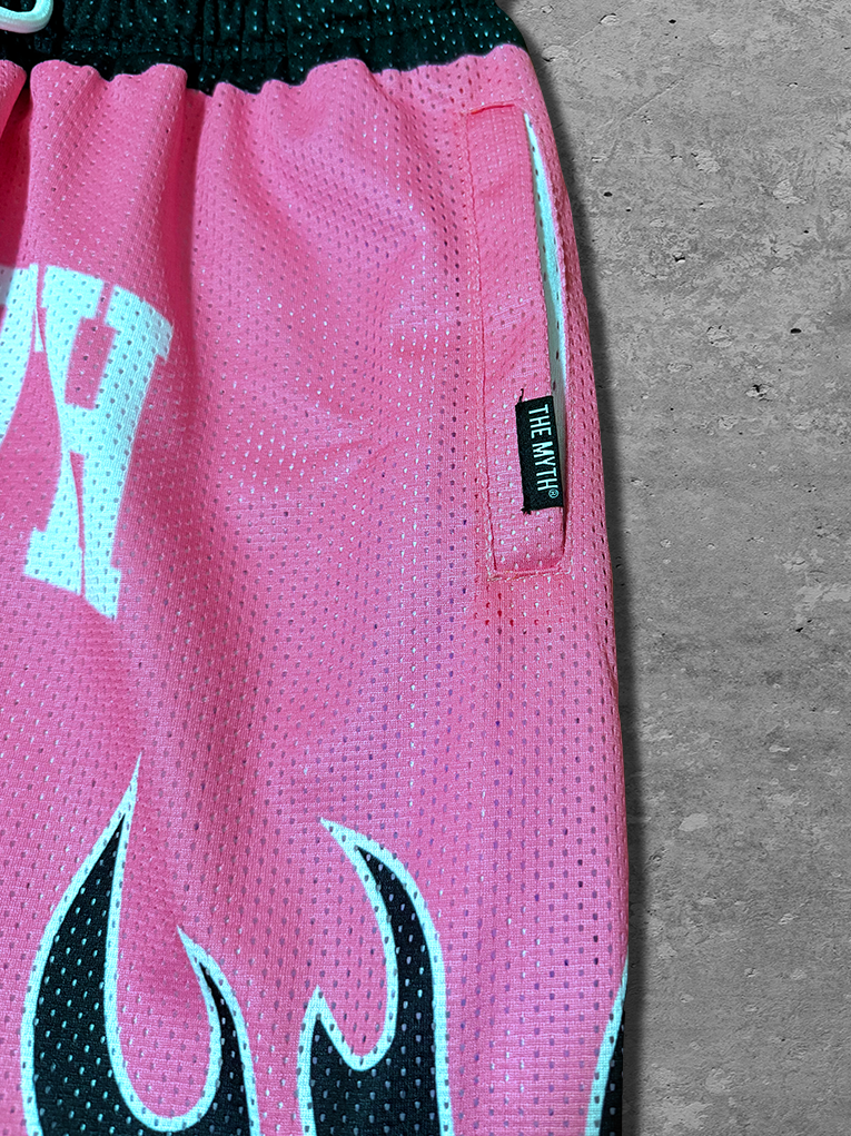 PINK FLAMES MESH SHORTS