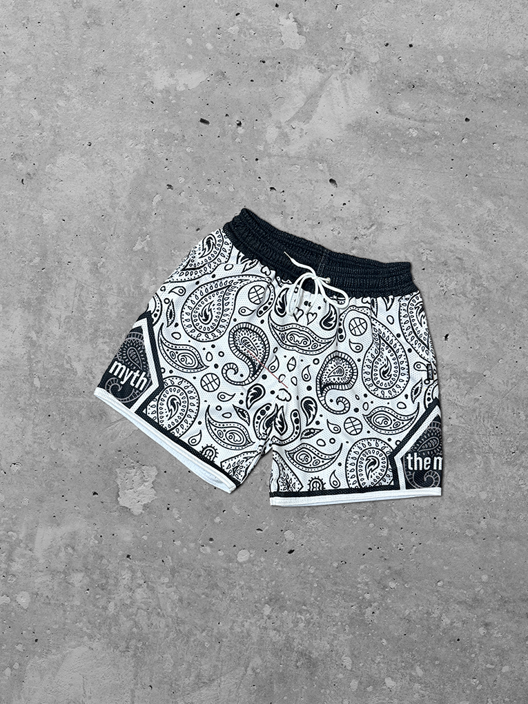 WHITE PAISLEY MESH SHORTS