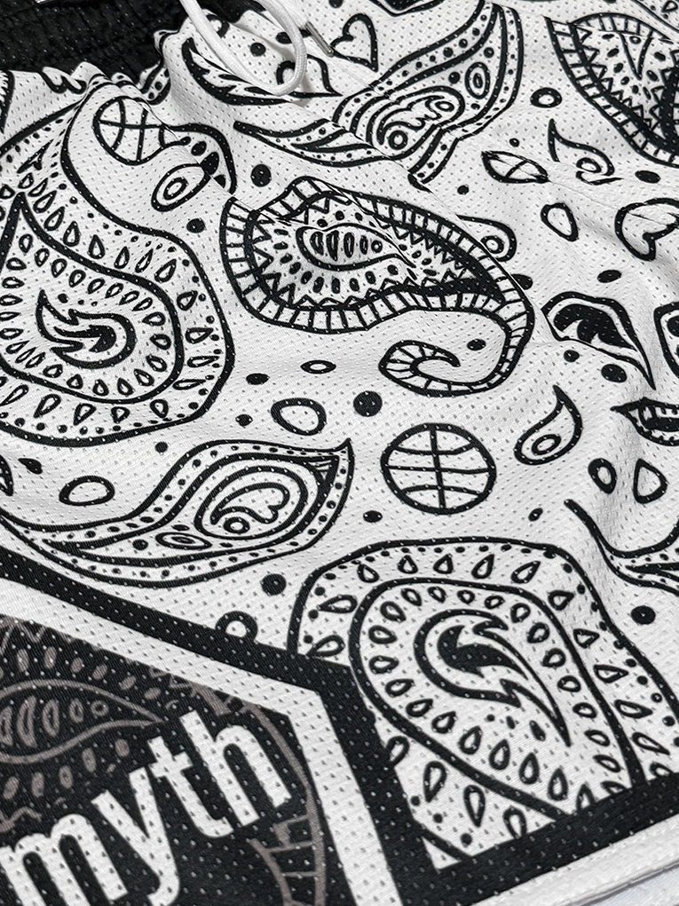WHITE PAISLEY MESH SHORTS