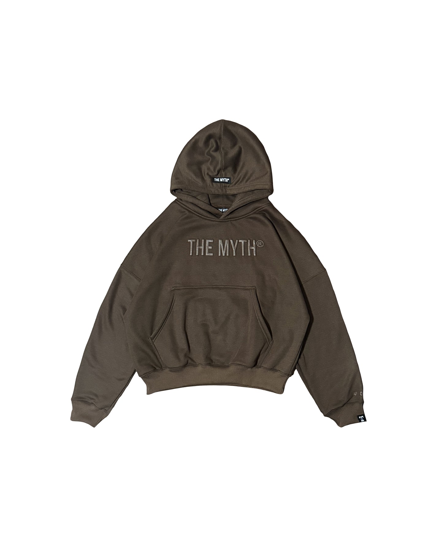 BOXY CROPPED EMBOSSED PRINT HOODIE - CHOCO BROWN