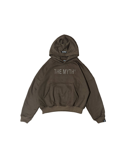 BOXY CROPPED EMBOSSED PRINT HOODIE - CHOCO BROWN