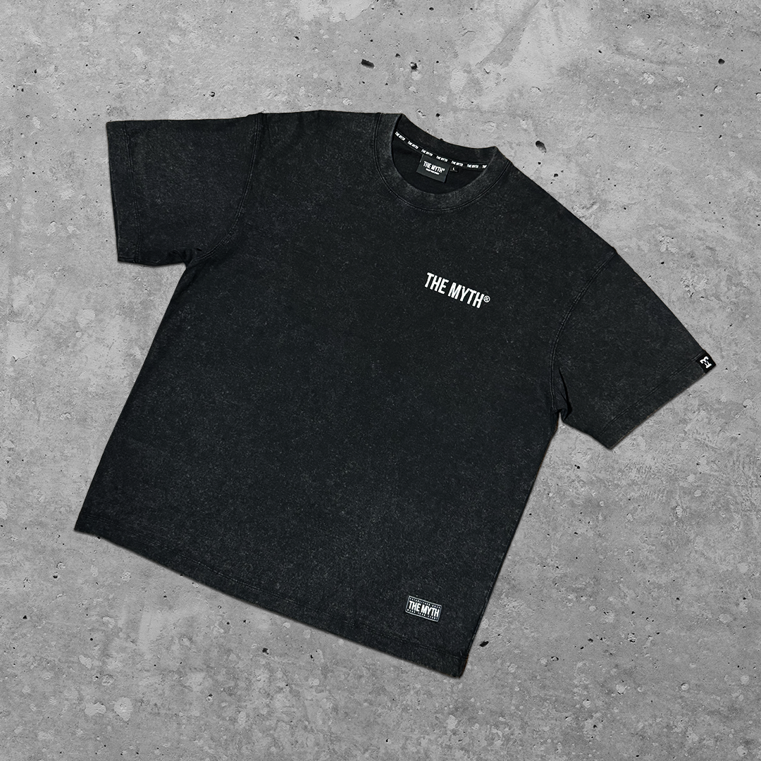 COURT OVERSIZED ACID WASH BLACK TEE
