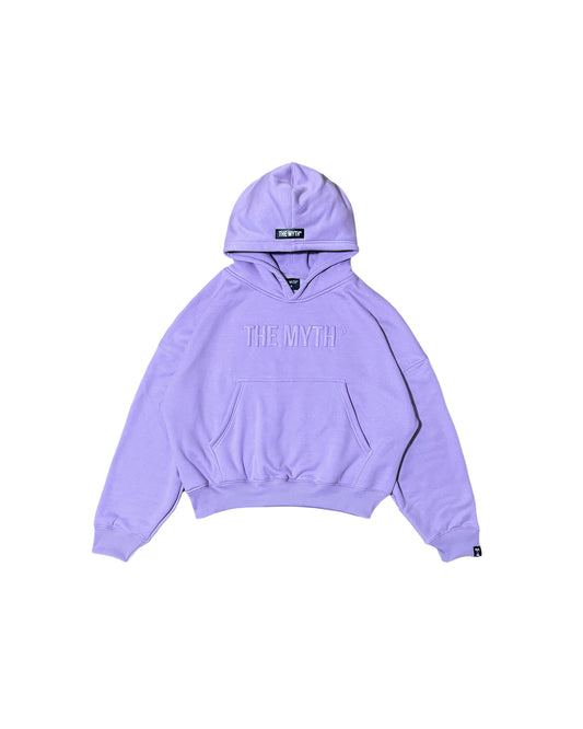 BOXY CROPPED EMBOSSED PRINT HOODIE - LILAC