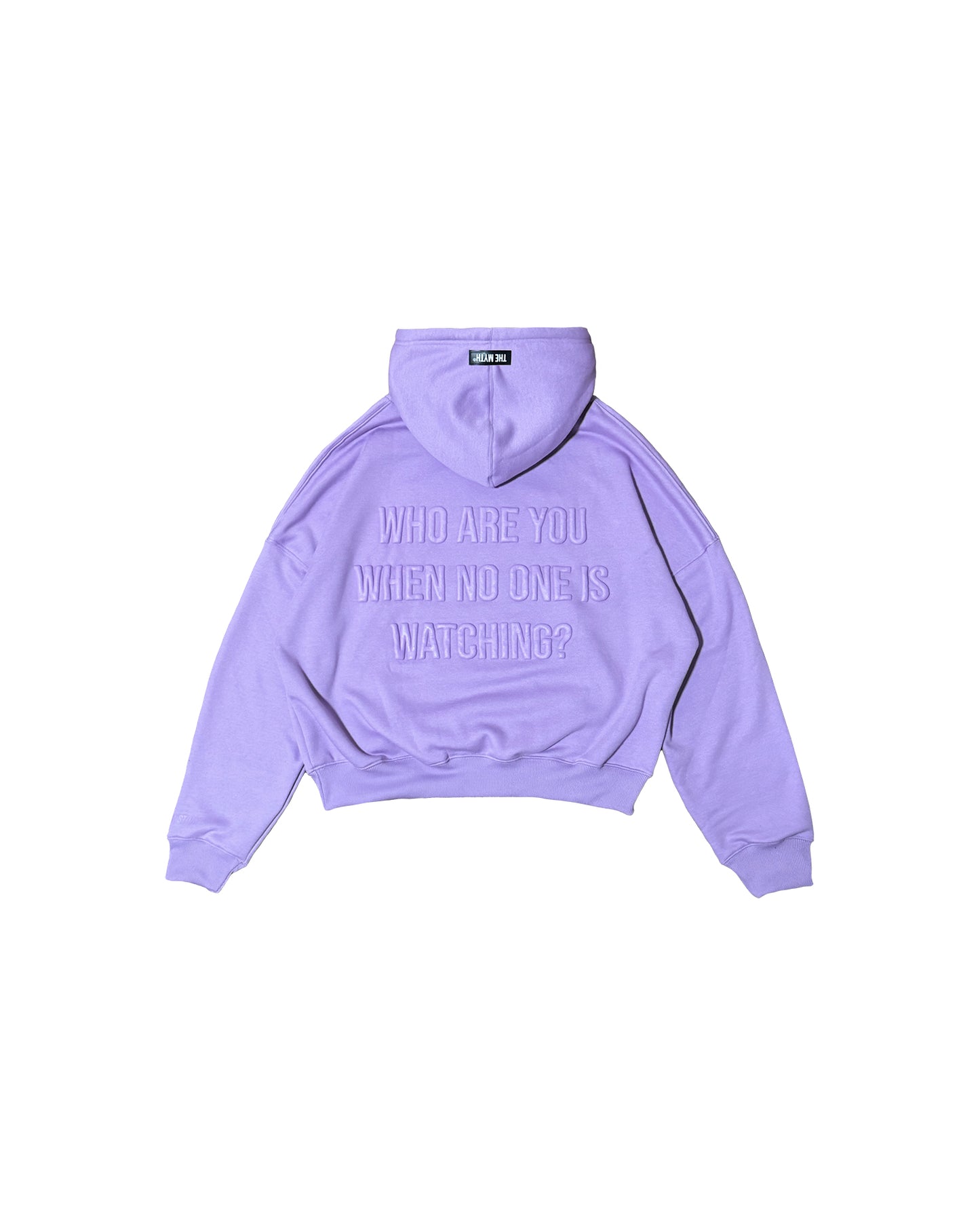 BOXY CROPPED EMBOSSED PRINT HOODIE - LILAC