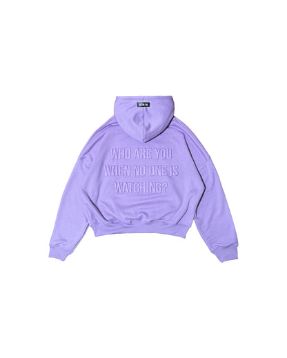 BOXY CROPPED EMBOSSED PRINT HOODIE - LILAC