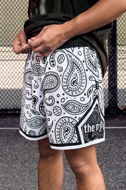 WHITE PAISLEY MESH SHORTS