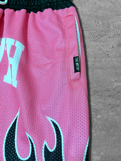 PINK FLAMES MESH SHORTS