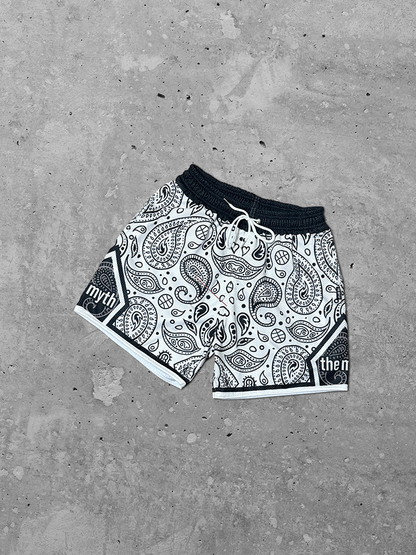 WHITE PAISLEY MESH SHORTS