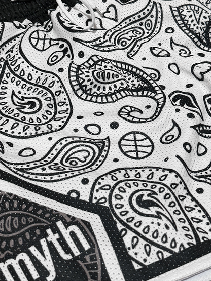 WHITE PAISLEY MESH SHORTS
