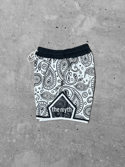 WHITE PAISLEY MESH SHORTS