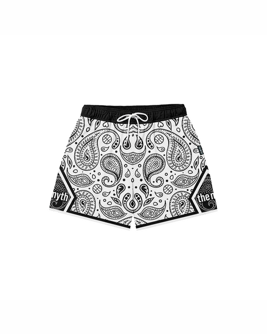 WHITE PAISLEY MESH SHORTS